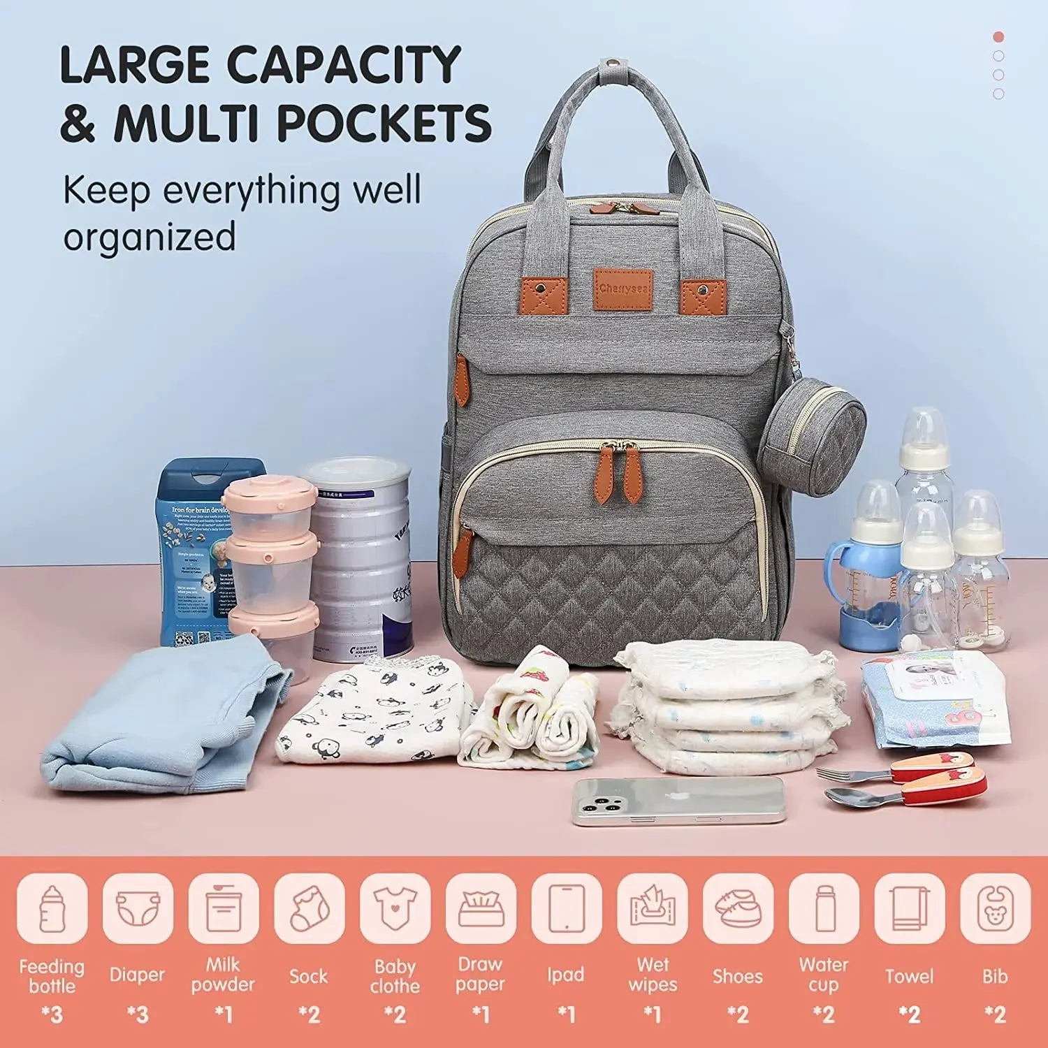 3-in-1 Waterproof Diaper Bag Backpack with Foldable Baby Bed & USB Charging