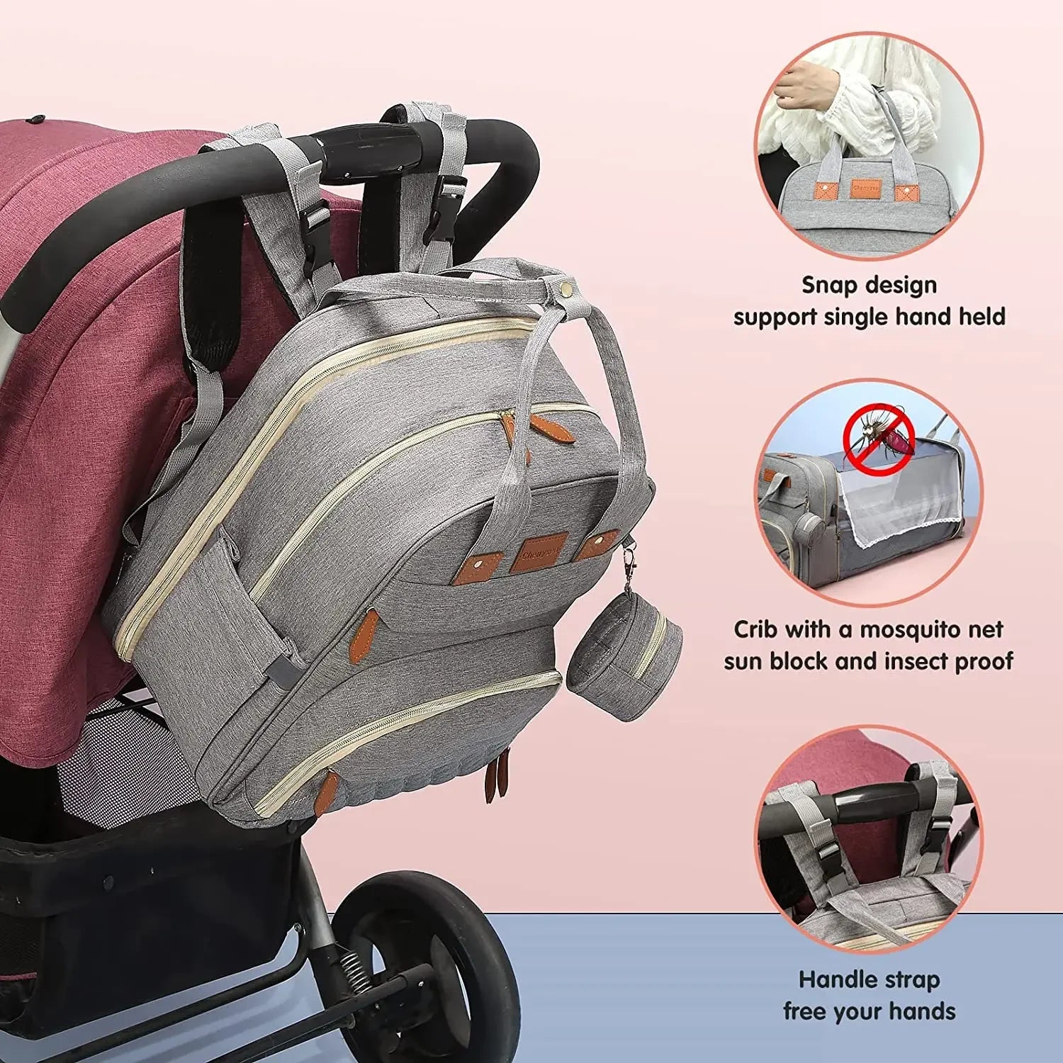3-in-1 Waterproof Diaper Bag Backpack with Foldable Baby Bed & USB Charging